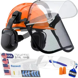 6-in-1 Chainsaw Safety Helmet with Ear Muffs, 2 Visors (Clear + Mesh), Goggles & Earplugs, 30dB Noise Reduction, Adjustable Ratchet Forestry Hard Hat for Arborists Logging Tree Work Outdoor Protection