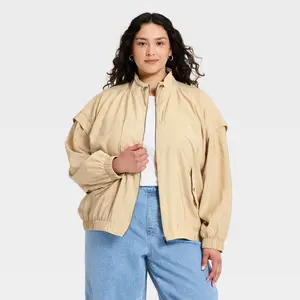 Women's Full Zip Wind Breaker Jacket - Ava & Viv Tan 2X