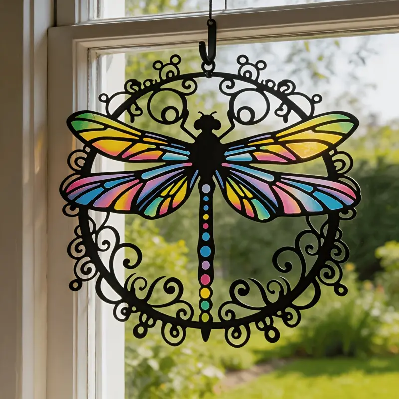 2D Flat UV Black Background Dragonfly Metal Wall Decor. It serves as an exquisite wall ornament and a wonderful gift, ideal for holiday decorations such as Halloween and Christmas. Hanging Hangable