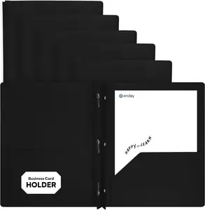 Plastic Folders with Pockets and Prongs Black, Two Pocket Folder with Brads, 3 Prong Folders with Pockets for Letter Size Sheets (6 Pack) - By Enday