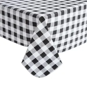 Black & White Checkered Tablecloth 52x70 Inch, Waterproof & Flannel-Backed for Picnics, Dining, and Parties