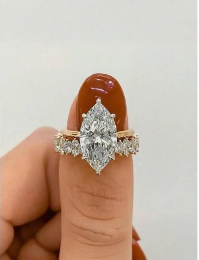 2PCS Marquise Cubic Zirconia Ring Set for Women – Elegant  Wedding Band & Engagement Style Rings, Fashion Jewelry Gift