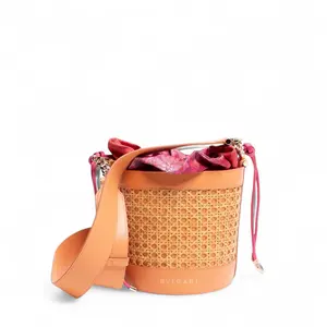 Pre-owned Bvlgari Leather Crossbody Bags Blvgari Vienna Calfskin & Straw Serpenti Forever Bucket Bag