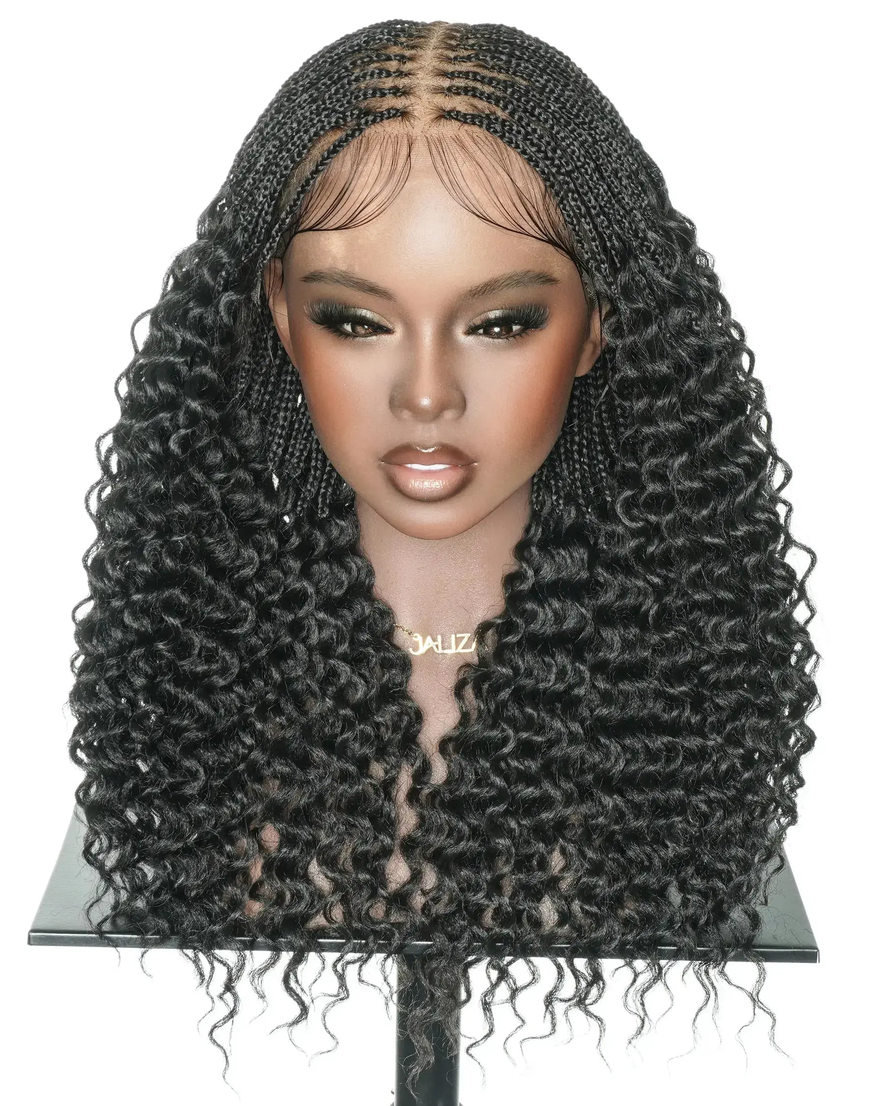289 Strands Micro Box Pre Bleached Full Lace Braided Wig With Curly Ends (Synthetic Fiber)