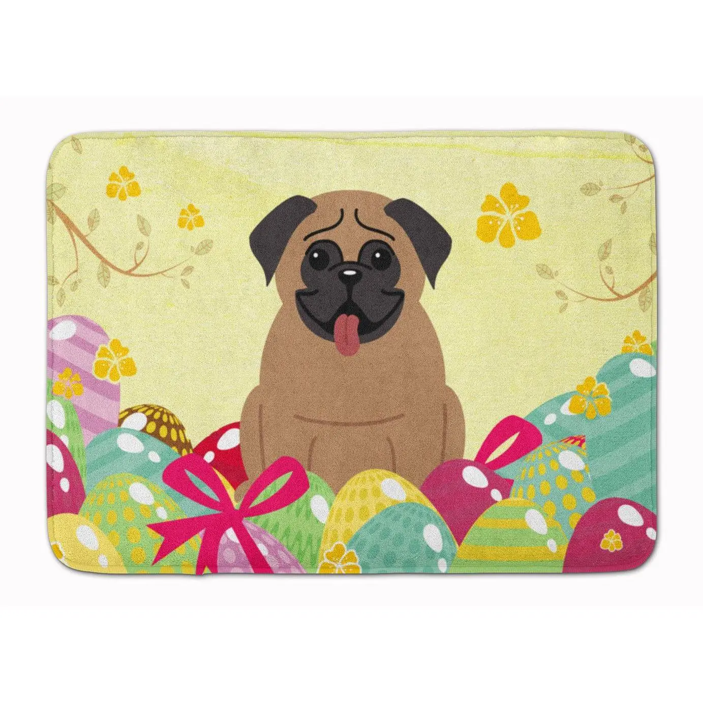 Easter Eggs Pug Brown Rectangle Soft Indoor Machine Washable Memory Foam Rug, BB6005RUG
