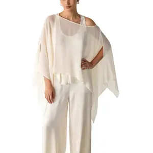 Women's Asymmetric Draped Chiffon Cover Up Top Elegant One Shoulder Flowy Poncho Top for Beach and Evening