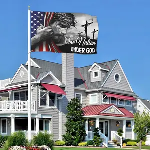 【4thofjuly /fourthofjuly】 A Country Under God Outdoor 3x5 feet Christian Jesus American Flag Indoor Courtyard Single sided Printing Patriotic Flag Banner Decoration