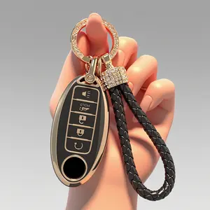 Key Fob Cover for Nissan 5 Button Black Whtie Car Keys Shell Case Bling Keychain Protector Accessories for Altima Sentra Rogue Pathfinder Murano Armada Maxima Versa Soft TPU Girly Women