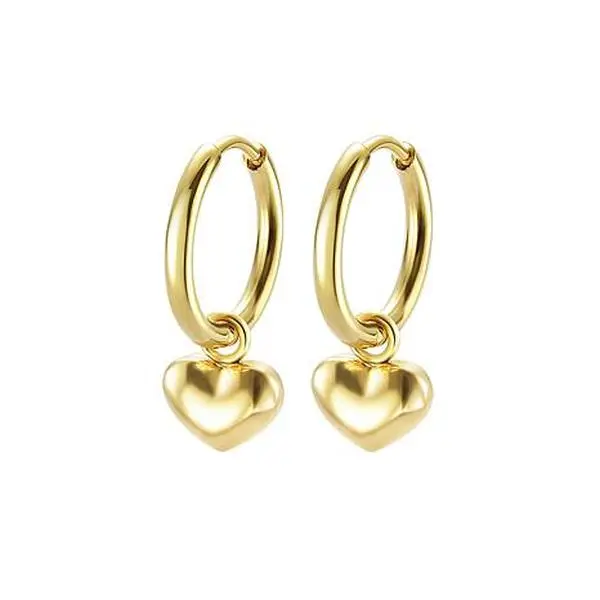 Stately Steel Puff Heart Charm Huggie Earrings Stately Steel Puff Heart Charm Huggie Earrings