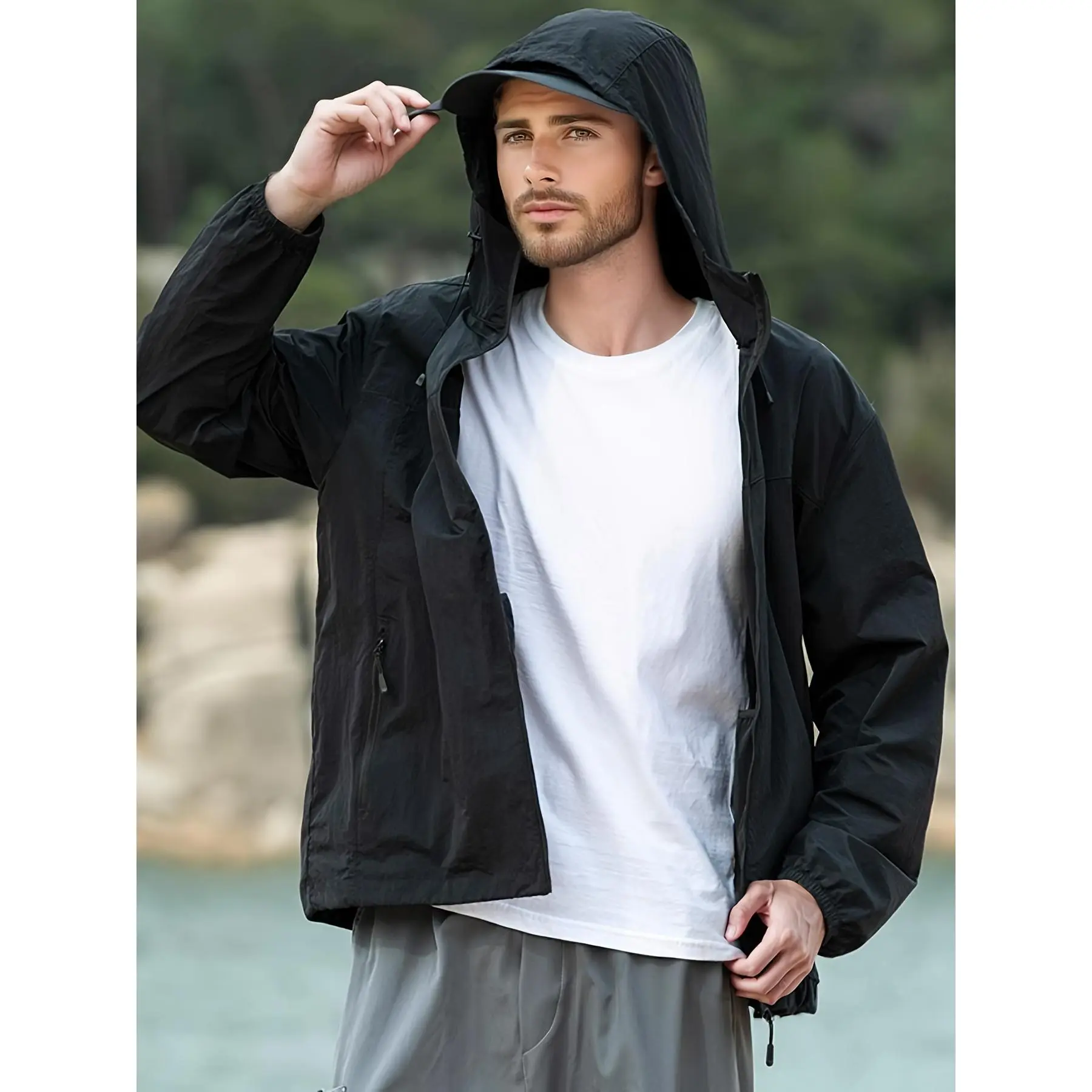 Lightweight, Breathable, Sun Protection Jacket, Sun Protection Light Beige Suit - Couple Set with Color Blocking, Suitable for Outdoor Sports And Daily Wear, Providing Comprehensive UV Protection