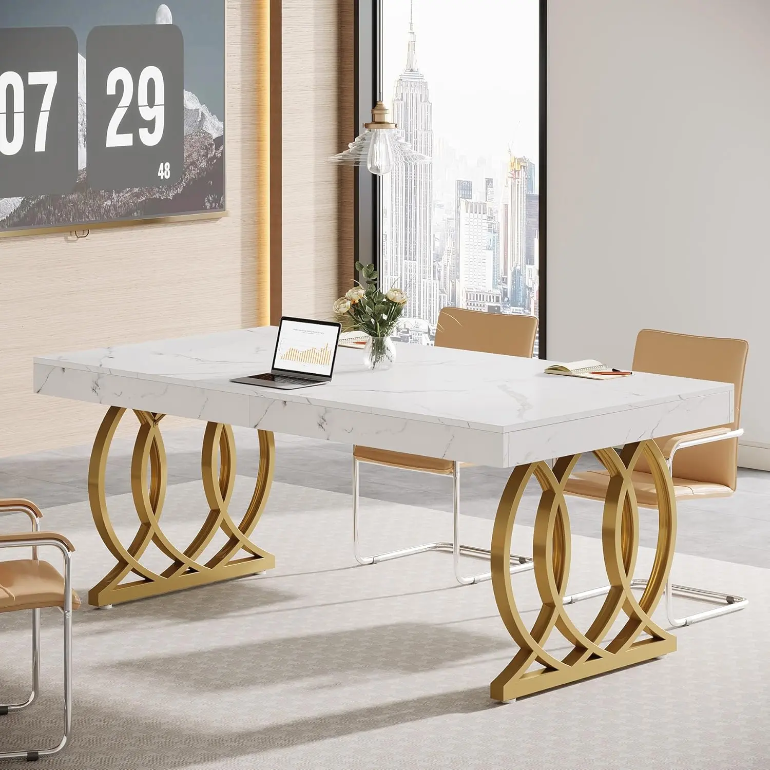 LITTLE TREE 5 ft Conference Table for 4 to 6, 63-Inch Rectangle Meeting Table Modern Computer Desk with Metal Base, Business Furniture for Home Office, Boardroom