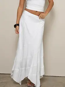 Women's Low-Rise Irregular Hem Bodycon Mermaid Midi Skirt, Diagonal Cut Design, Slim Fit to Accentuate Waist-to-Hip Ratio, Stretchy & Draping Soft Fabric, All-Season Wear, Perfect for Casual Daily & Party Occasions, Pencil Skirt, Party Skirt, Summer Skirt