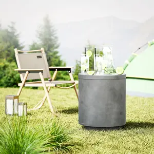2.6 gallon cylindrical concrete side table with removable ice bucket for patio pool party drink cooling