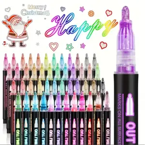 Double Line Contour Marker Set, Fast Dry Metallic Ink Fluorescent Pens, Art Markers, Ideal for Journals, Cards, Albums, Posters, Ceramics, Rocks, Glass