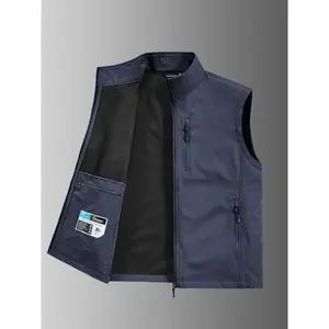 Men's Solid Pocket Zip Up Vest Jacket, Sleeveless Gilet, Regular Fit Casual Lightweight Sleeveless Outerwear for Golf Running Hiking, Men's Clothes for Summer, Menswear