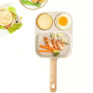 Non-stick design egg pan, compact three-in-one compartment egg pan with handle, breakfast pancake pan, kitchenware suitable for gas stoves and induction cooktops.