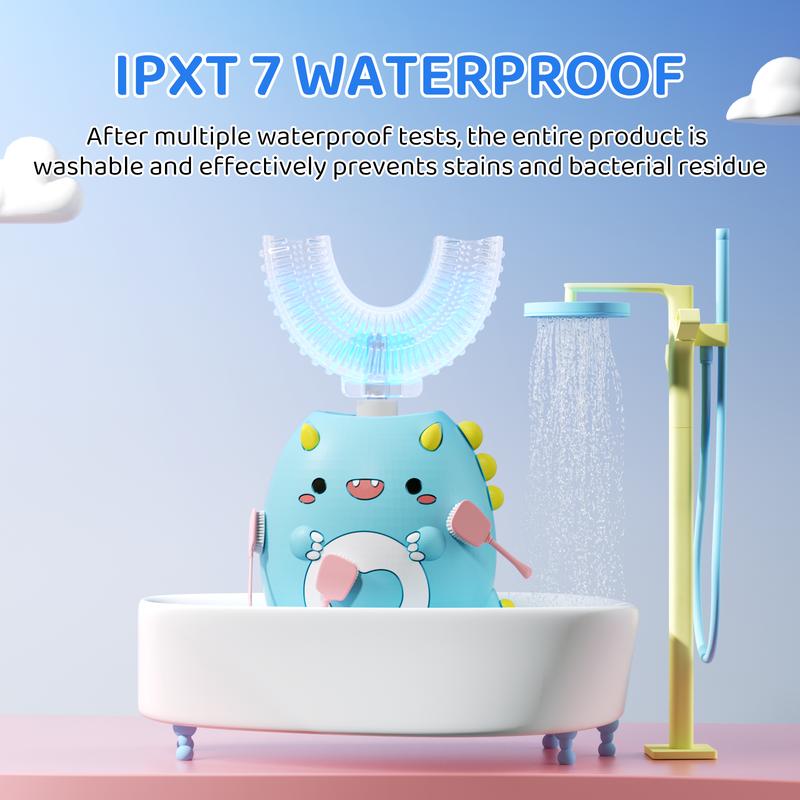 Children's C-Type Electric Toothbrush, Multi-Mode high-Frequency Sonic Vibration Toothbrush, Cute Cartoon Dinosaur Shape 360-degree Cleaning IPX7 Waterproof Design (2-12 Years Old)