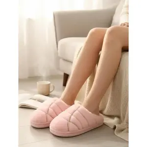 Concha Creative Bread Embroidered Plush Slippers for Women, Indoor Comfort Home Warm Shoes, Unisex Couple Fuzzy Slipper Boots