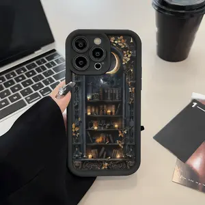 Creative and stylish moon bookshelf pattern print for men and women. Simple and unique phone case. Stylish and stylish phone case for iPhone 16 15 14 13 12 11 XS XR X7 8 Plus Pro Max Mini. The best gift for friends, family and friends