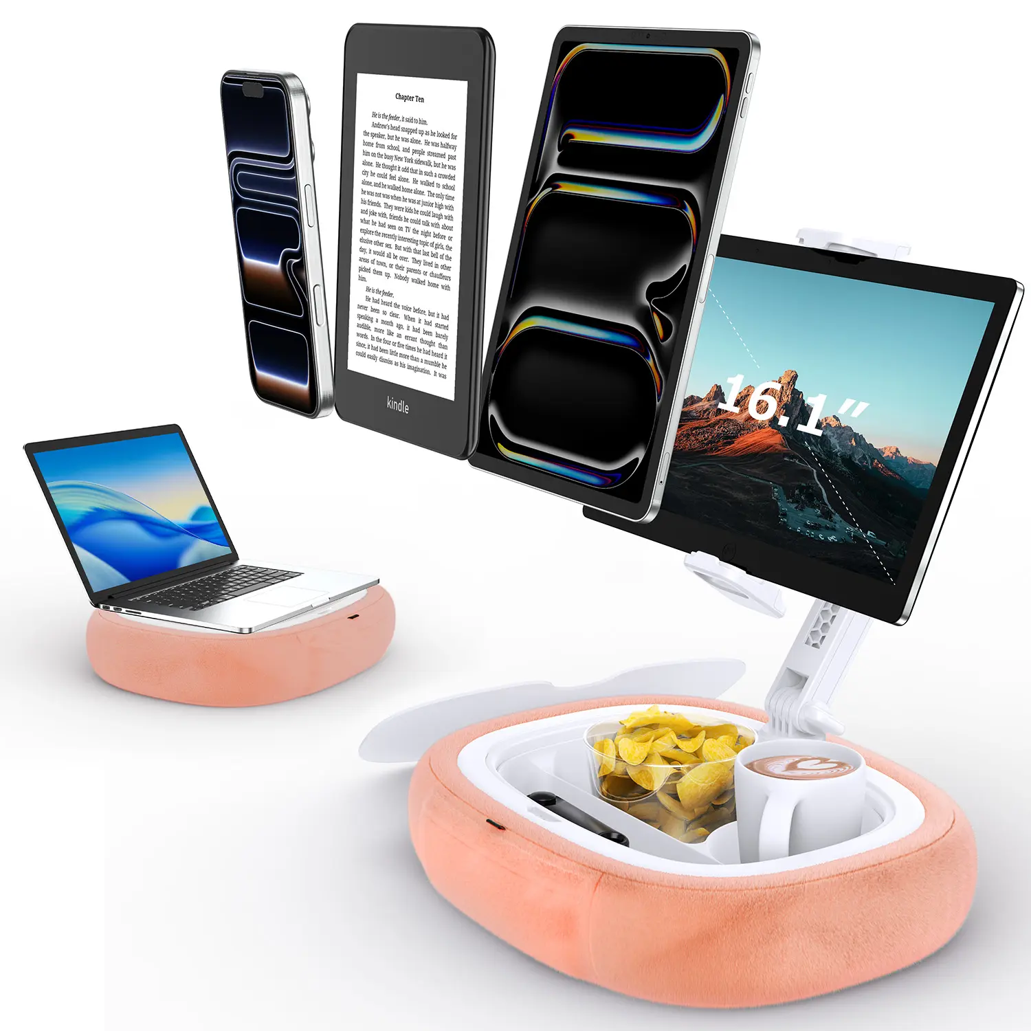 Tryone Tablet Pillow Stand, Pillow Soft Pad for Lap - Tablet Holder Dock for Bed with 6 Viewing Angles, Great Gifts, for 4-13" Tablets, Like iPad Pro 11, 13, Air, Mini, Kindle, Galaxy Tab, E-Reader