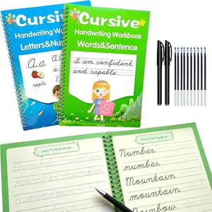2 Pack Grooved Cursive Handwriting Workbook,  Grooved Handwriting Practice Set with Pens & Refills, Learn to Write Cursive Script,  for  Ages 8-12, Teens & Adult Beginners