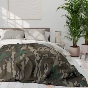 Mossy Oak Bottomland Camouflage Green Leaf Velvet Blankets, Soft Cozy Luxury Fuzzy Warm Blanket for Sofa Couch Bed Gifts Bedroom