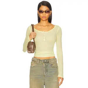 Jaded London Button Down Henley Top in Yellow