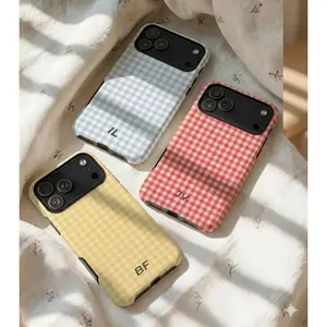 Boho Gingham Personalized Monogram Phone Case Initials iPhone, Minimal Custom Case, Aesthetic Gift for Her Personalized Initials iPhone Case