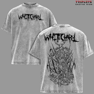 Whitechapel Deathcore Band Vintage Tee, Gothic Skeleton Graphic Back Print T-Shirt, Heavy Metal Streetwear Washed Cotton Shirt, Oversized Unisex Dark Aesthetic Rock Merch Tee R8L