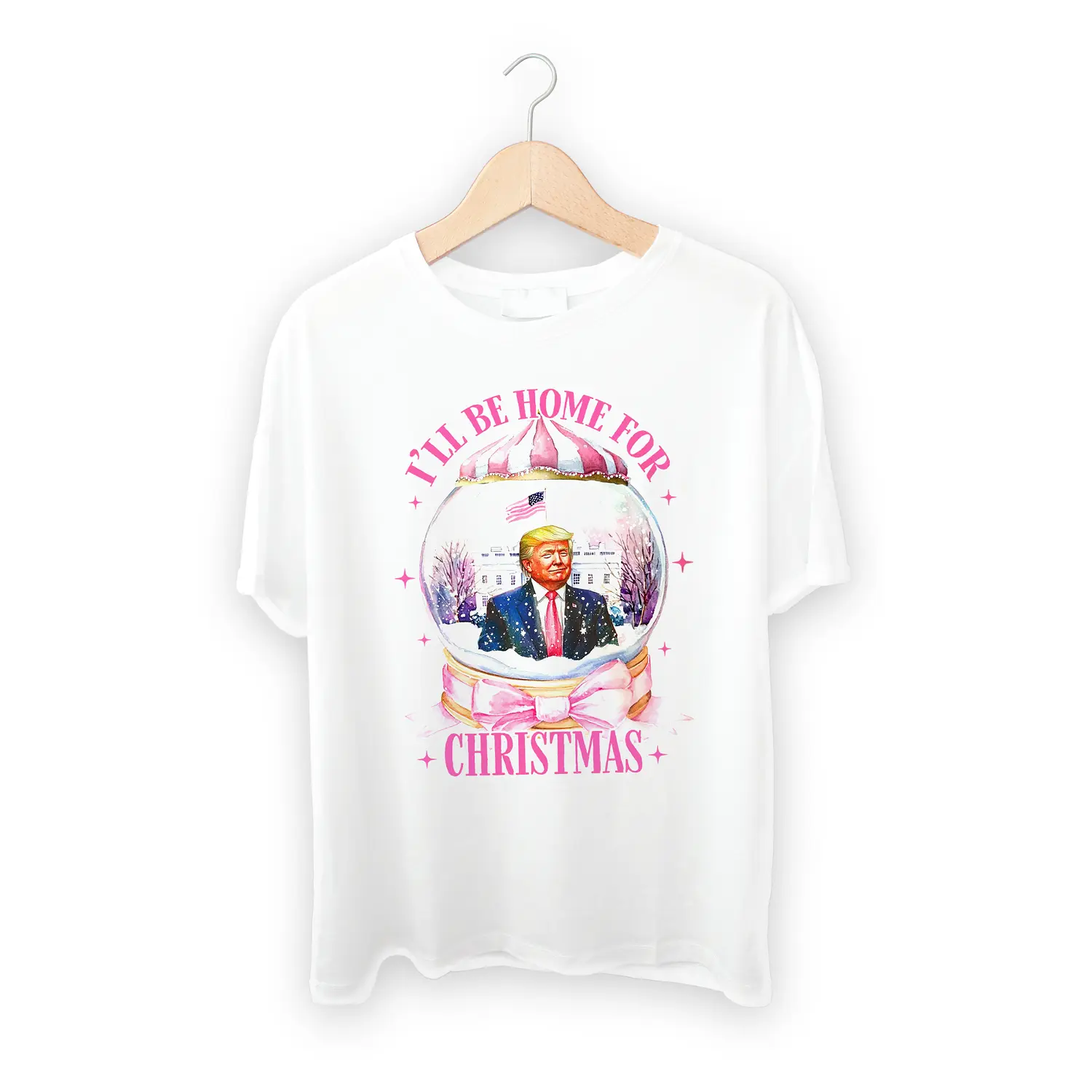 Snow Globe Christmas Tee Home for the Holidays with a Touch of American Spirit S-5XL