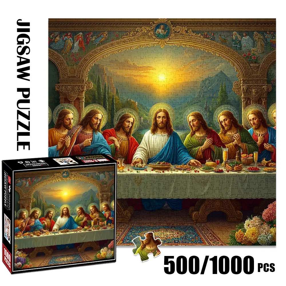 1pc 1000 piece adult puzzle 58x58cm The Last Supper - Religious Art Painting Scene 500 pieces paper jigsaw puzzle Art Puzzles Gift suitable for DIY creative games for adults and families, birthday and holiday stres Crafts