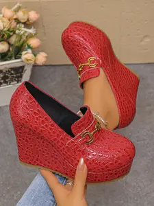 Women's Jk Uniform Loafers Lace-Up Small Leather Shoes, College Style Stylish Thick Sole Round Toe Chunky Heel High Heels, High Wedge, All Seasons, Casual Shoes