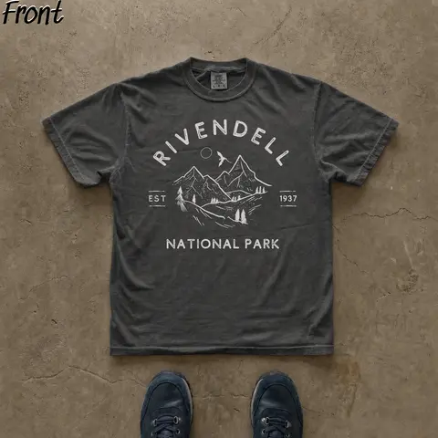 Men's Lord of the Rings Graphic Crew Neck Tshirt - 1937 National Park Style Rivendell Cotton Casual Lightweight Fitted Shortsleeve Streetwear Top, All Seasons, Cold Wash