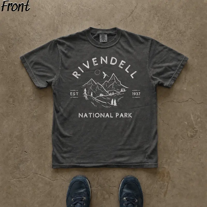 Men's Lord of the Rings Graphic Crew Neck Tshirt - 1937 National Park Style Rivendell Cotton Casual Lightweight Fitted Shortsleeve Streetwear Top, All Seasons, Cold Wash