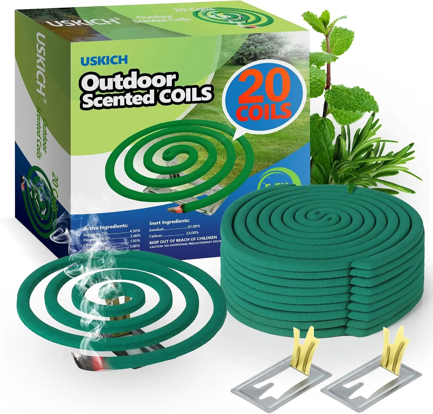 Coils Outdoor Patio Fresh Scent,Use Reaches Up to 10 feet, Each Coil Burns for 5-7 Hours (Contains 20 coils & 2 Stands)