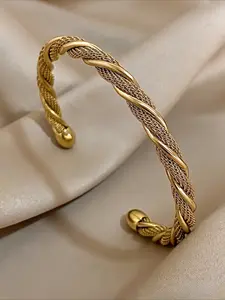 Stainless Steel Open Bangle Bracelet, Fashionable Simple Weave Design, Casual Women's Daily Commute Accessory, Versatile Hand Jewelry