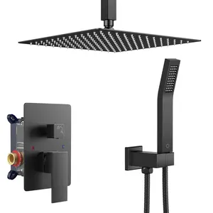 FORIOUS Shower Head System 10 & 12 Inch Rain Shower Faucet Set with Handheld Spray Combo Rough-in Valve Solid Brass Pressure Balanced Valve Trim Kit Ceiling Mount