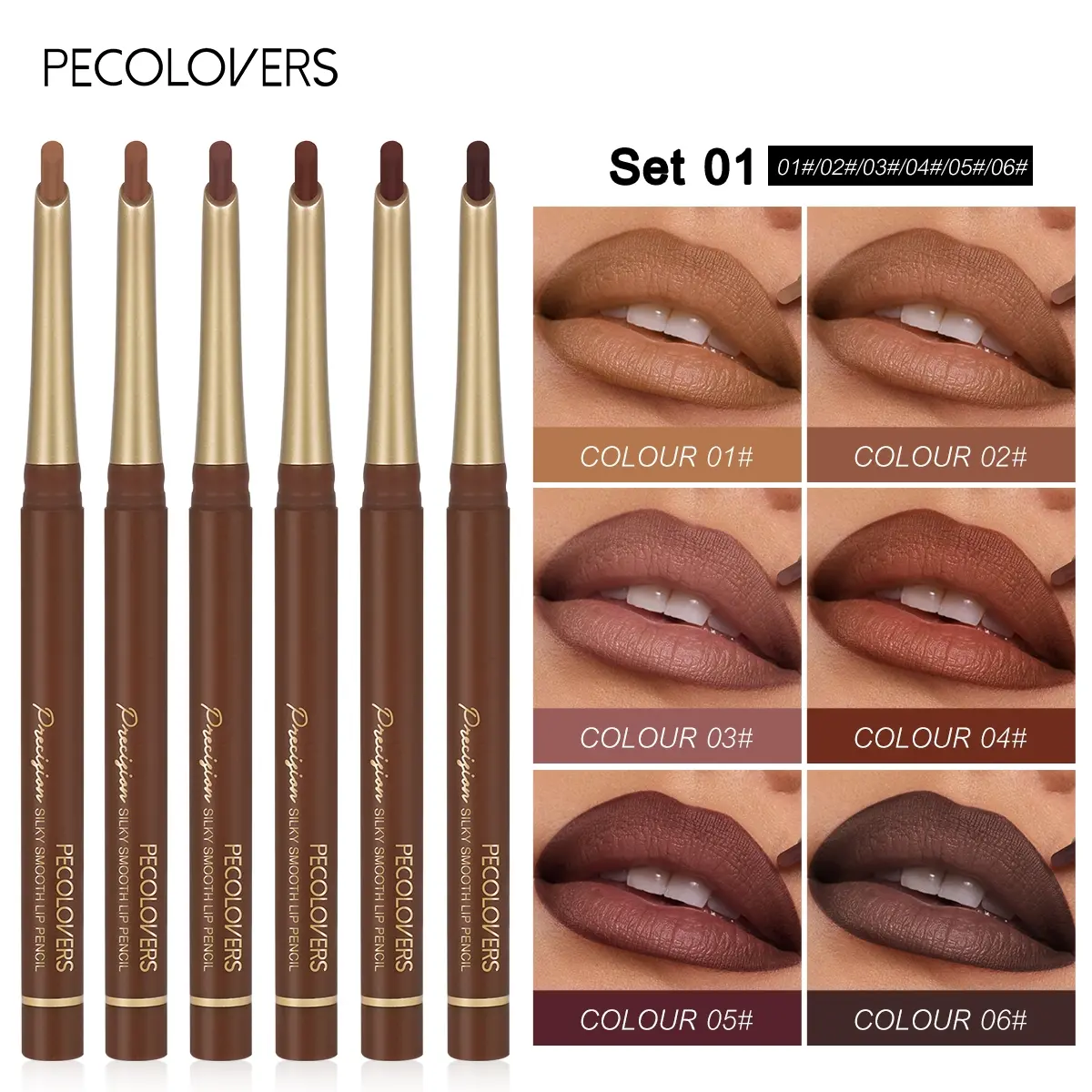 6pcs/set Lip Liner Kit Brown Matte Lip Liner Pencils Long-Lasting Waterproof Lip Stain Lipstick Natural Brown Lip Liner Makeup Lipliner
