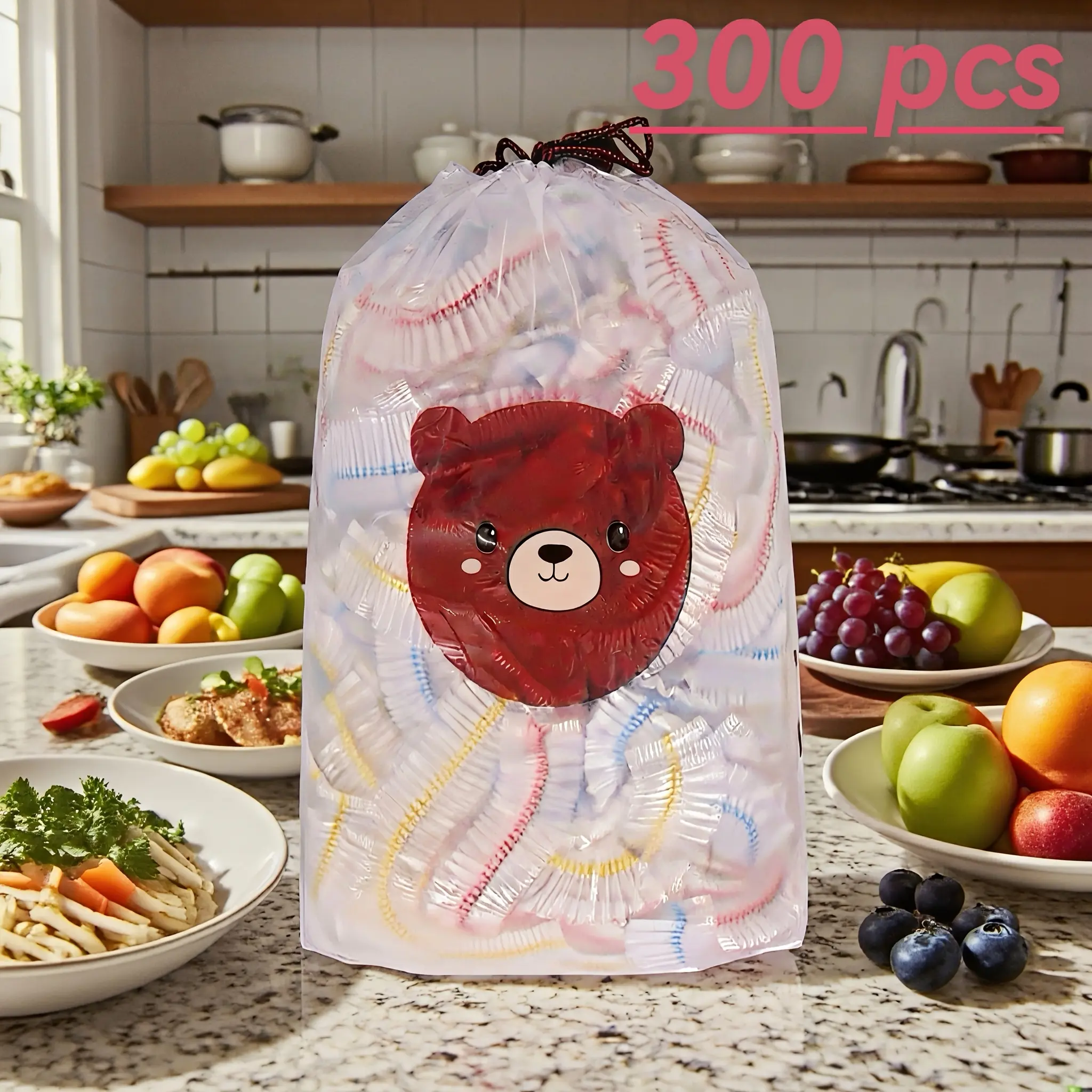 300PCS Disposable Stretch  Covers,  Grade Elastic Bowl & Plate Lids, Eco-Friendly Plastic Wrap Alternative for Leftovers, Kitchen  Airtight Containers with Labels large fruit food  container leakproof leak proof clear bread display jalapeño pickle cling