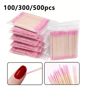 100/300/500pcs Double-Headed Swabs, Double-Ended Nail Art Sticks, Nail Care Tools, Eye Makeup Remover, Lip Balm Applicator, Disposable Beauty Accessories