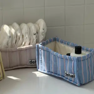 INS Square Storage Basket Lace Flower Desktop Organizer Basket Korean Quilted Storage Basket Cute Frame Home Decorat