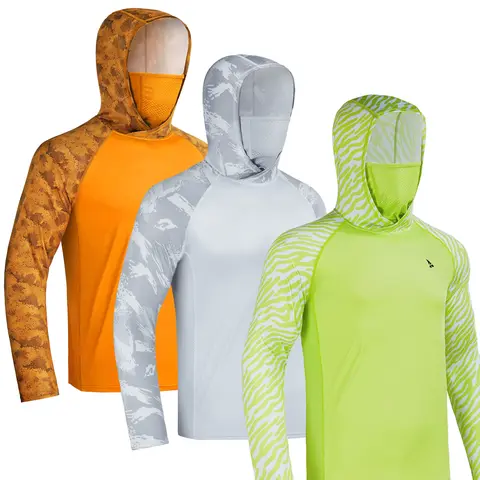 RODEEL 915 Men's UPF 50+ UV-Protective Sun Hoodies with Face Mask Neck Gaiter, Long Sleeve Lightweight Quick Dry Moisture Wicking Breathable Athletic Activewear for Fishing, Hiking, Biking