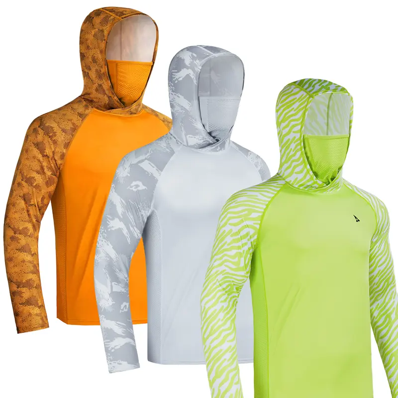 RODEEL 915 Men's UPF 50+ UV-Protective Sun Hoodies with Face Mask Neck Gaiter, Long Sleeve Lightweight Quick Dry Moisture Wicking Breathable Athletic Activewear for Fishing, Hiking, Biking