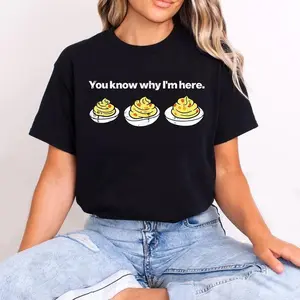 Women's Casual Short-Sleeve Crew Neck Cotton T-Shirt, Funny Deviled Eggs Thanksgiving Humor Tee, Unisex Fall Holiday Turkey Dinner Outfit, Trendy Streetwear Blouse Top, Shortsleeve
