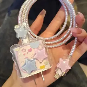 Cute Star Design Phone Charger & Cable Protective Case, Decorative Charger & Data Cable Protector, Compatible with iPhone Charger Protective Case, Cover