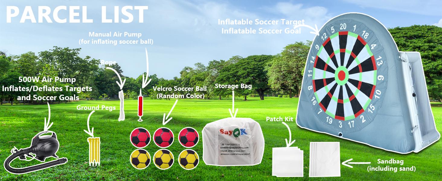 SAYOK Giant 6FT Inflatable Soccer Dart Board Game Set - PVC/Oxford Cloth with Dual-Layer Armor Design, 6 Balls, Pump, 18+ Games Included, for Backyard Birthdays, Tailgates (All Ages)