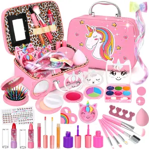 Girls' Washable Makeup Set, Kids Cosmetic Kit for Ages 3+, Perfect Birthday & Holiday Gift, Fun Game Makeup Box for Children
