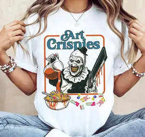 Art Crispies Scary Clown Halloween Shirt Terrifier T-Shirt for Women Casual Ghost Top Pink Style Sweatshirt
