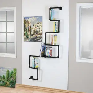 Warehouse of Tiffany DIY-FLRBK Benkor Right Angle Scaffold Wall Shelf Bookshelf- Black