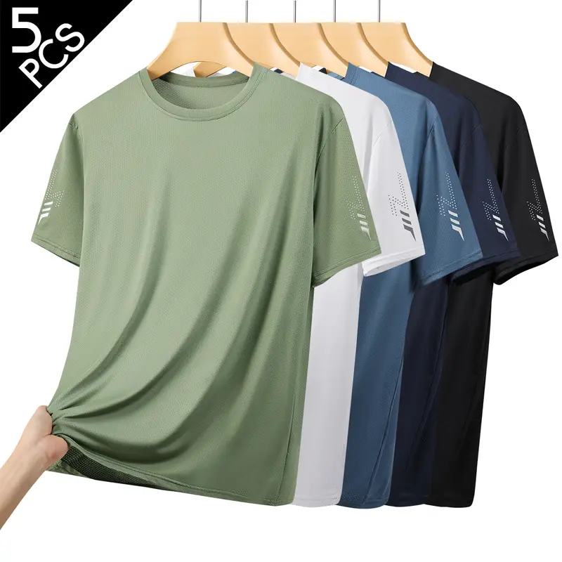 5PCS, Men's Sport T-Shirt Set - Lightweight Breathable Workout Tees, Casual Summer Athletic Shirts for Running & Fitness Lightweight Summer Activewear Sports T Shirt